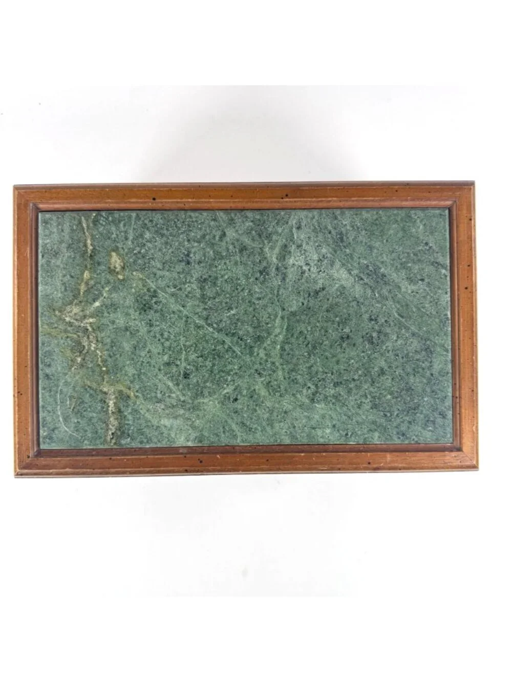 Vintage Montgomery Wards Wondercrafts Green Marble Top Wood Jewelry Box Drawer